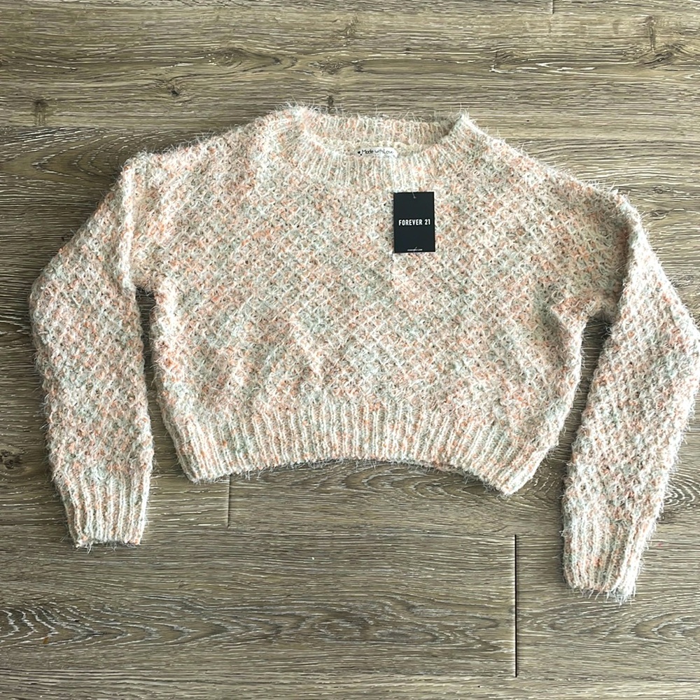 NWT Forever 21 fuzzy pastel knit crop sweater size L